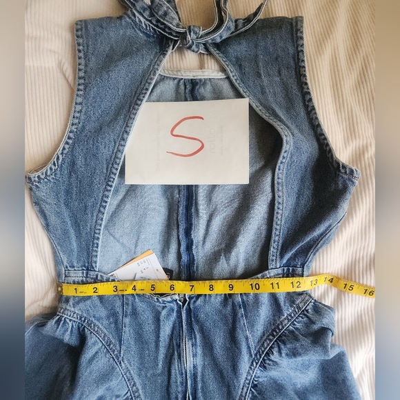 H&M Gorgeous Open-back Denim Dress Maxi Back Tie Cotton Light Denim Blue nwt - Picture 7 of 16